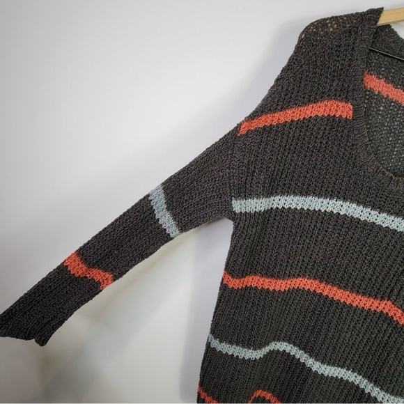 Free People Striped Open Knit Oversized Pullover Sweater Grey SZ Small - Picture 5 of 6